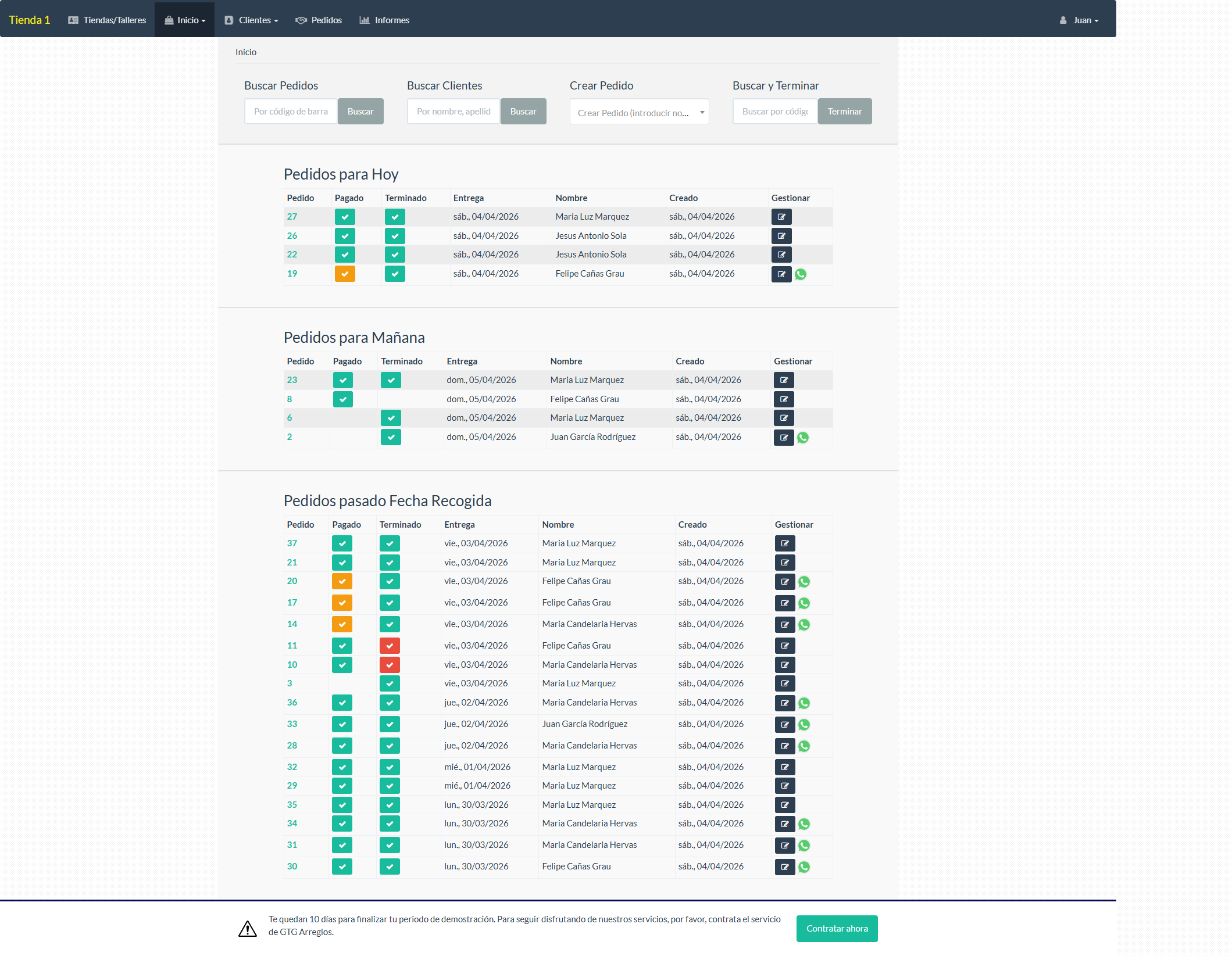 Control de prendas en tiempo real - GTG Arreglos